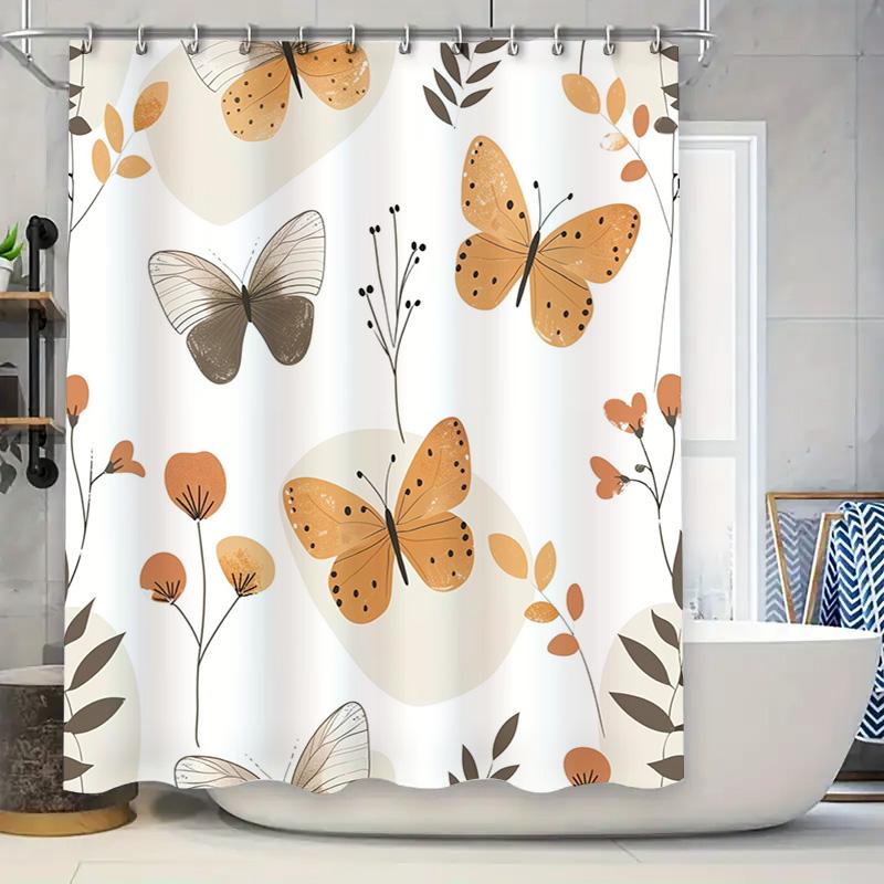

Elegant Butterfly Bathroom Shower Curtain Autumn Leaves Decor Fabric Bath Mat Set For Home Decoration (Black) W60H190(CM)-1 Pcs