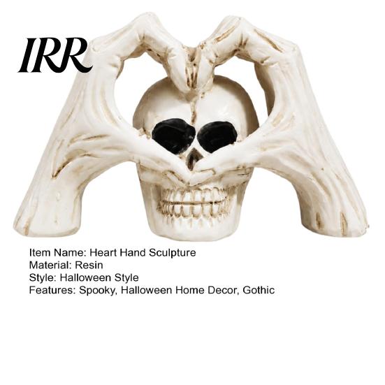 Bar Atmosphere Setting Decor Gothic Skeleton Hands Heart Sculpture with Skull, Romantic Love Statue, Halloween Desktop Decoration Shape Finger Gesture