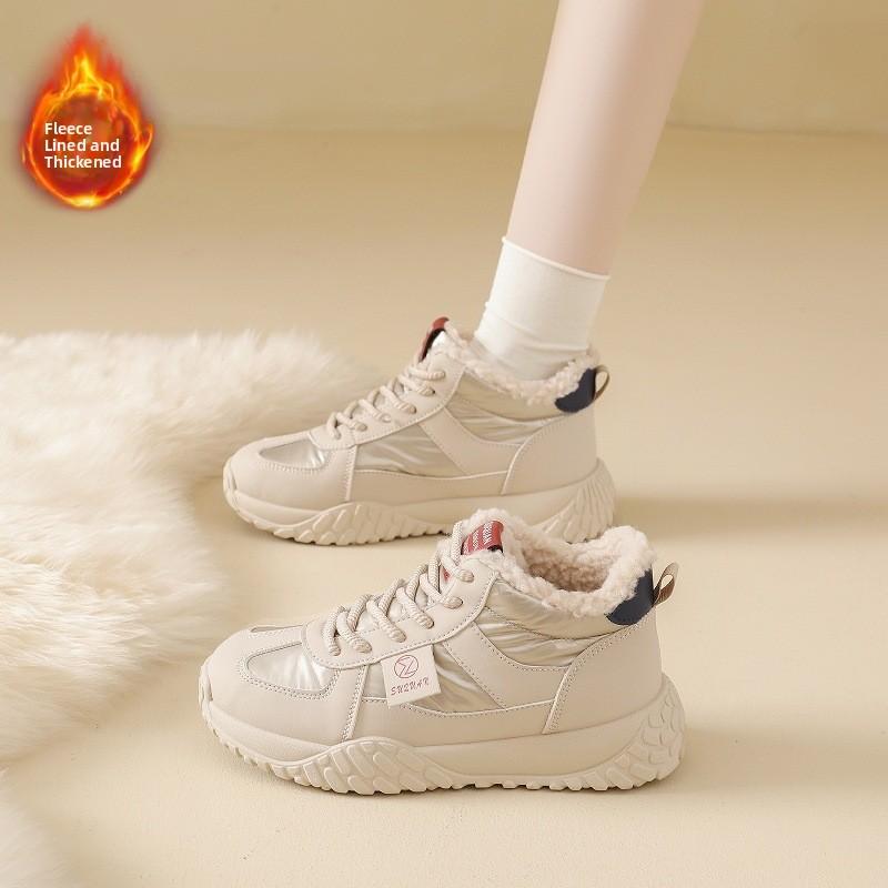 Korean Style Women's Cotton Shoes Winter Thickened Fleece Lined Sports Running Casual Warm Heightening Anti-slip Snow Boots