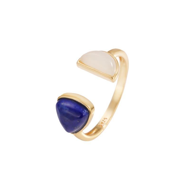 S925 sterling silver ring women's opening silver inlaid lapis lazuli temperament niche ring fashion versatile jewelry gift