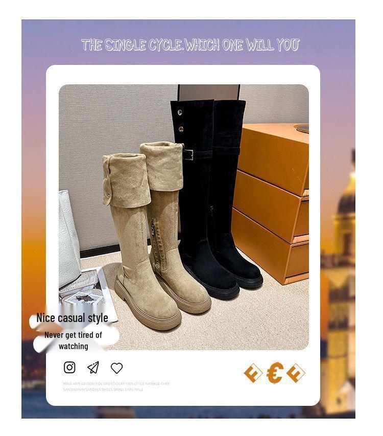 Women's Plus Size Over-the-Knee Slimming Knight Boots - Thick-Soled, Large Calf, Autumn/Winter