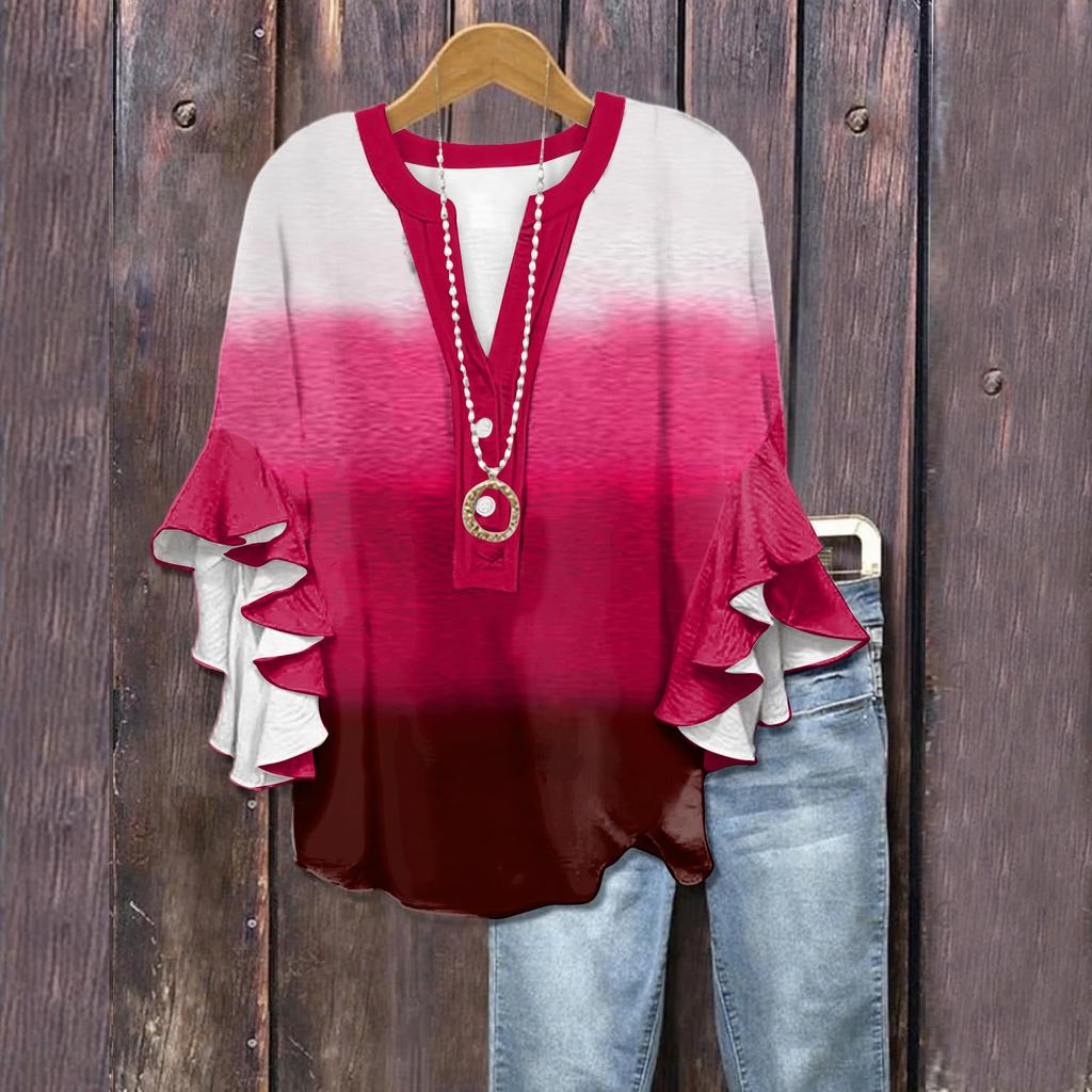 Summer Tops For Women Cute V Neck 3/4 Sleeve Blouses  Print Top Casual Shirts