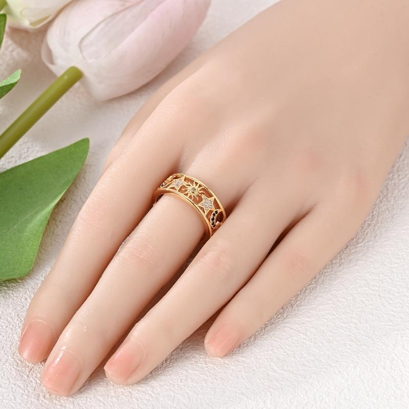 925 Sterling Silver Rings Gold Color Sun Moon Stars Sparking Wedding Ring Certified Women Engagement Jewelry Anniversary Gifts