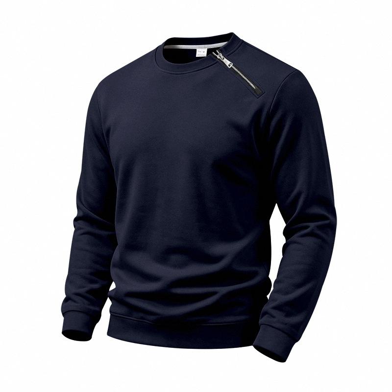 Men S Solid Color Fleece Lined Loose Casual Round Neck Sweatshirt
