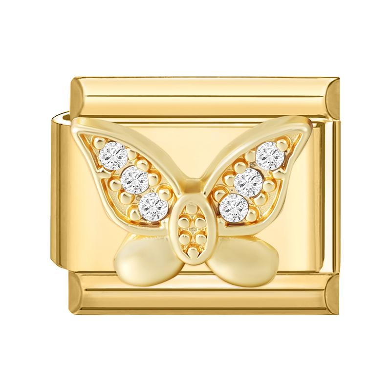 Gold Color Zircon Butterfly Moon Star Heart Italian Charm Link Fit 9mm Stainless Steel Bracelet Women Men DIY Making Gifts