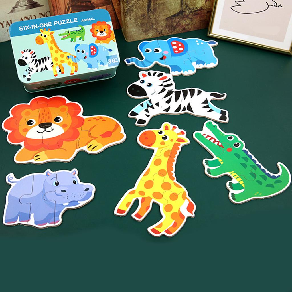 Six In One Large Puzzle Iron Box For Children's Matching Puzzle Board, Early Childhood Education Toys For Boys And Girls