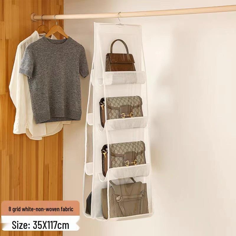Double-Sided Transparent Hanging Organizer with Six Storage Pockets - Dustproof Wardrobe Bag