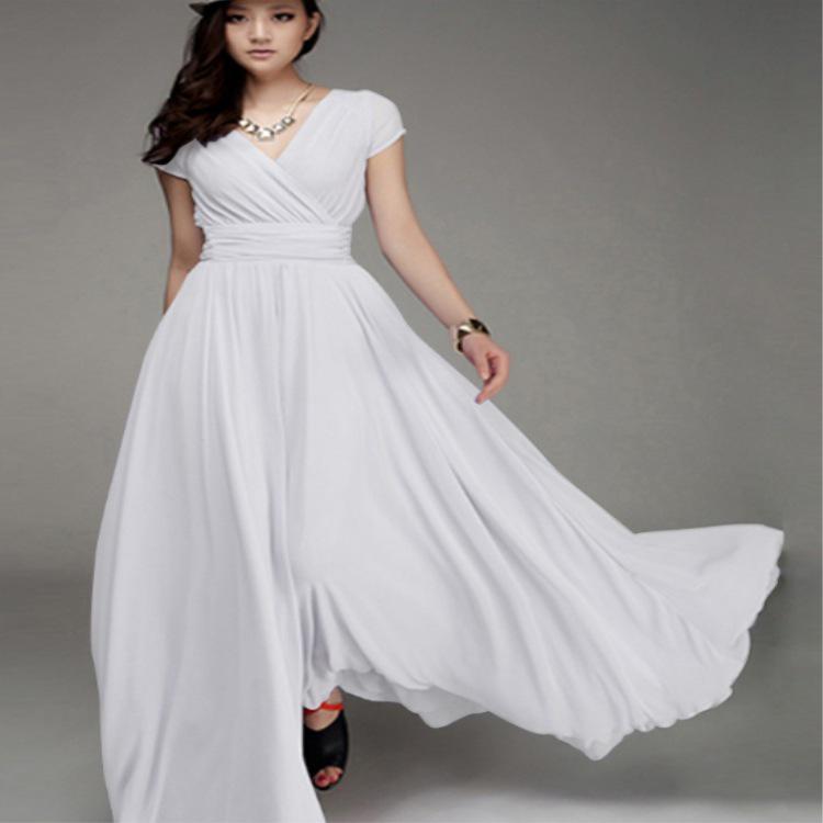 Bohemian V-Neck Short Sleeve Maxi Dress with Gathered Waist
