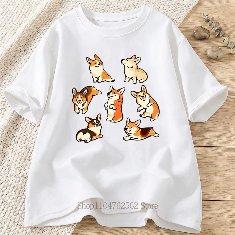 

Seven Corgi Graphic Print Tshirts Summer Womens Clothing Cute Funny Casual Short Sleeve Tops Oversize Harajuku ONeck Tshirts S