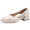 Single shoes thick heel 2025 new hollow breathable square headband woven soft leather with skirt Mary Jane women's shoes new