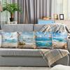 Window Beach View Pillow Covers, Coastal Seagull Sailboat Art Throw Pillow Cases, Nautical Ocean Home Decor Cushion Covers