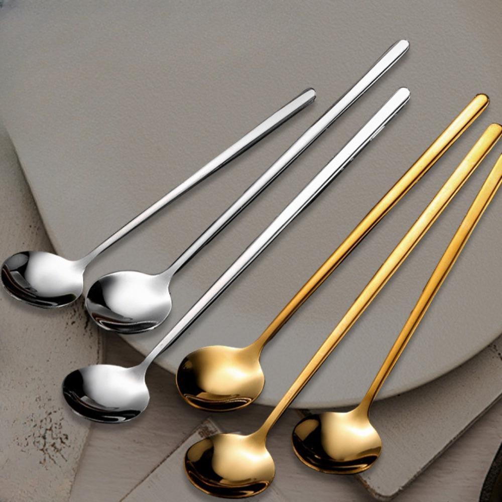 1pc 304 Stainless Steel Spoon, Household Coffee Spoon, Long Handle Stirring Spoon, Dessert Spoon, Thickened Bird's Nest Honey Spoon