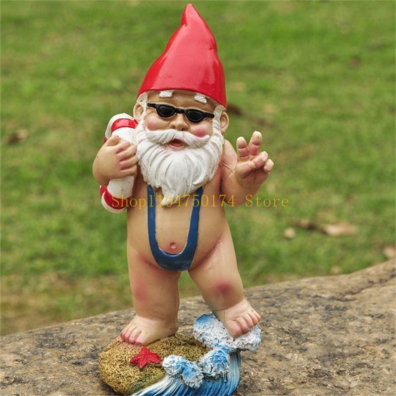 Hilarious Resin Garden Gnome Sculpture In Mankini Life Ring Outdoor Decoration Top Sale