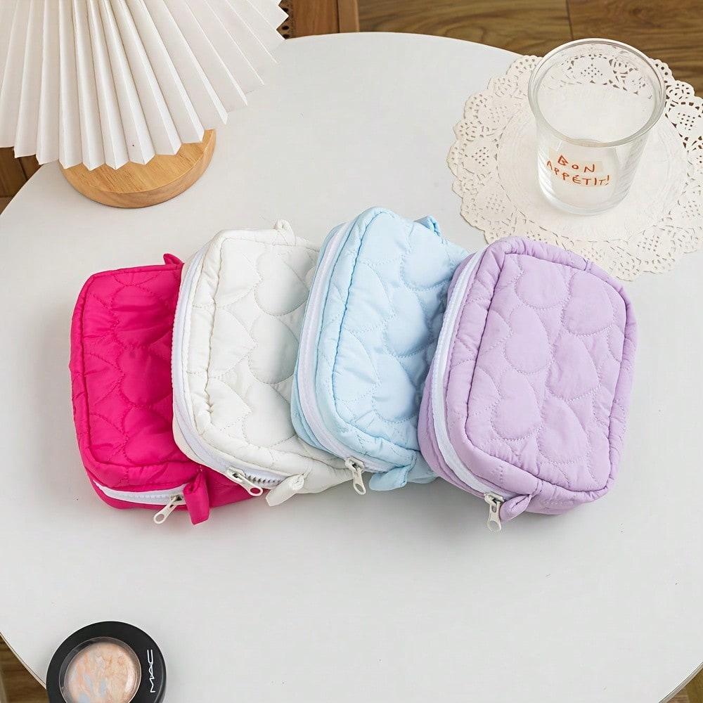 1pcs Cute Candy Color Love Makeup Bag, Portable Mini Handheld Storage Bag, Girl's Heart Portable Small Item