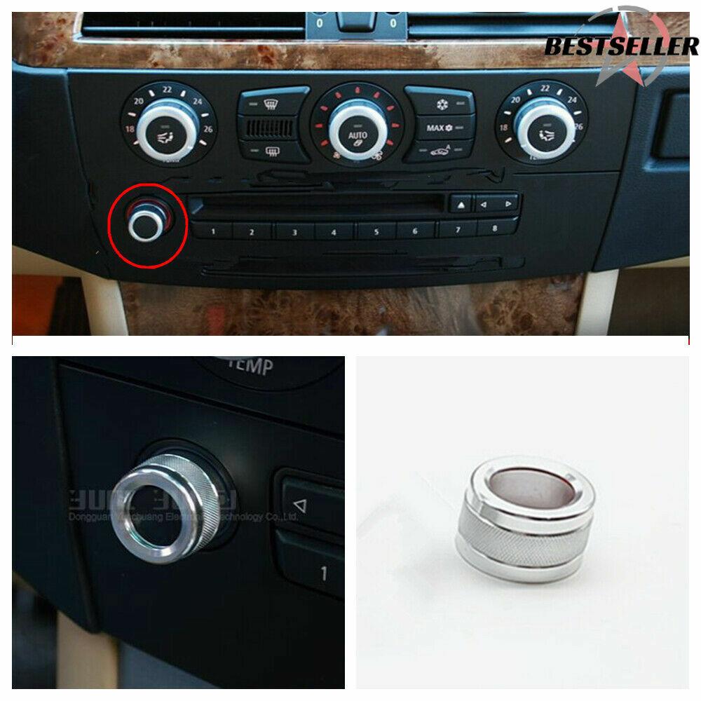 &+ FM Radio Volume Control Rotary Knob Covers Trim Silver For BMW E60 2008-2010