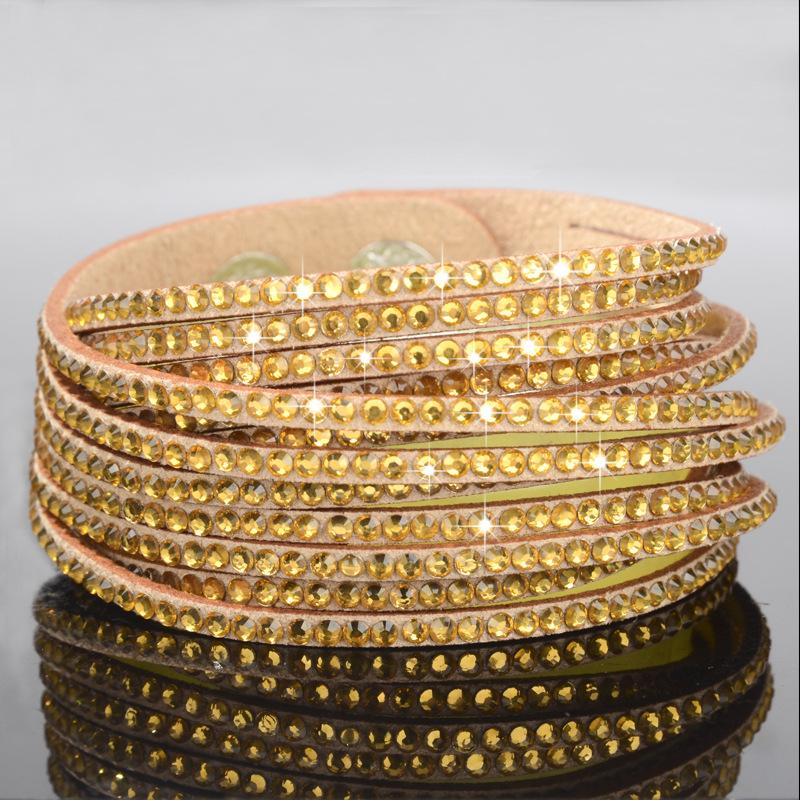 Meier Handmade full diamond leather cord multi-layer bracelet - unique color diamond bangle золотой