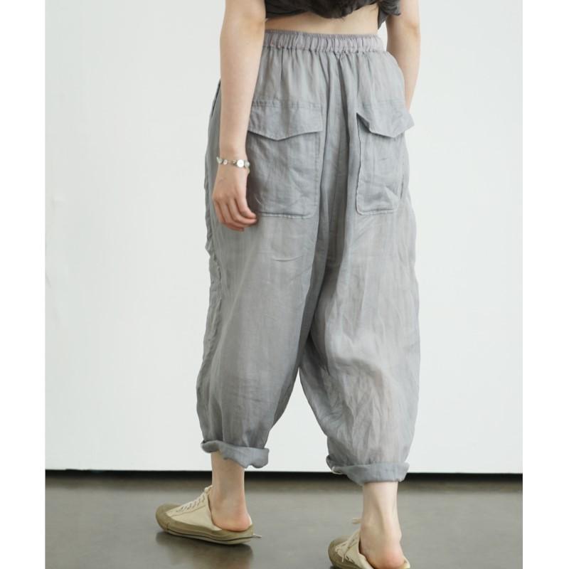 Johnature Women Vintage Straight Pants Solid Color Elastic Waist Trousers Summer Loose Belt Casual Ankle-length Pants