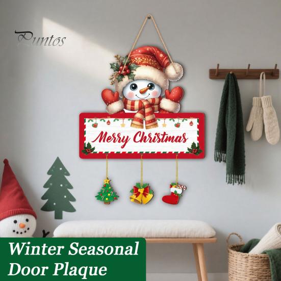 Xmas Party Wall Hanging Christmas Winter Wooden Sign, Elk Snowman Decorative Plaque, Rustic Holiday Decor Door Sign for Home Hangers