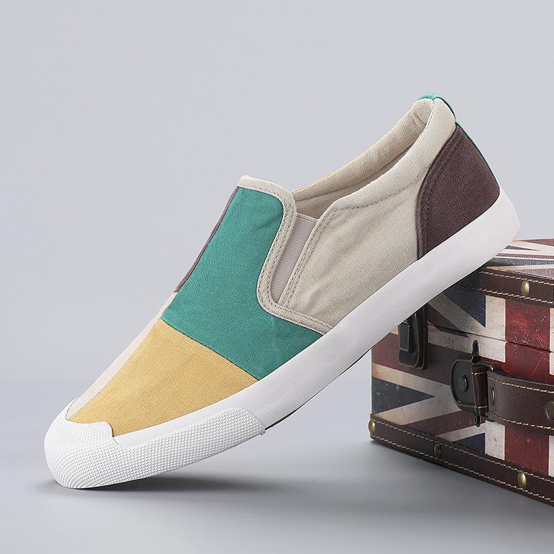 Spring Men's New Canvas Shoes Color Blocking Versatile Korean Style Trendy Low-top Foot Lazy Shoes Casual Shoes Men