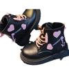Fashion Girls Boots Kids Fashion Rubber Boots Cool Girl Autumn and Winter Cotton Soft Sole Pink with Love Side Zip Princess Round-toe PU
