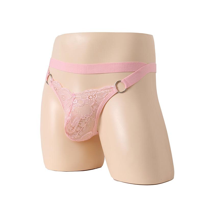 Sissy Pouch G-String Men'S Lingerie Lace See Through Jockstrap Thong Gay Hollow Back Underwear Low Waist Crossdressing Panties