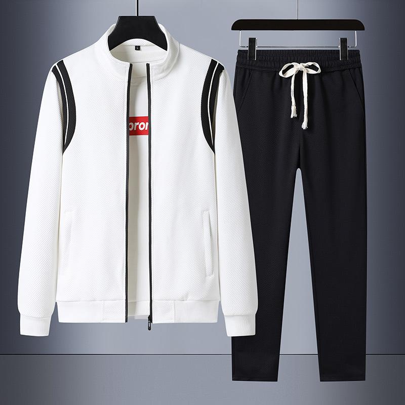 Plus Size Sports Suit Men's Spring Cardigan Sweater Casual Two-piece Set