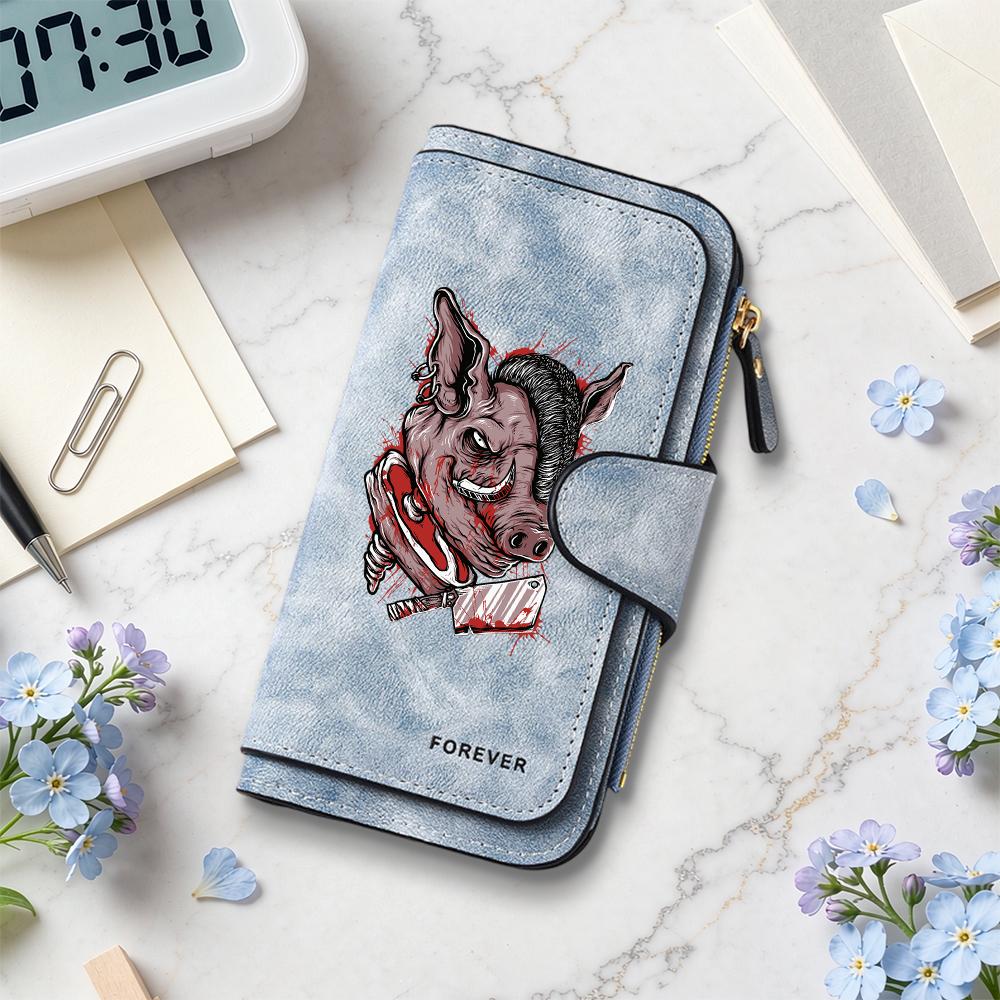 Gothic Boar Pattern Long Wallet Forever Design Fashionable Multi Card Slot Purse