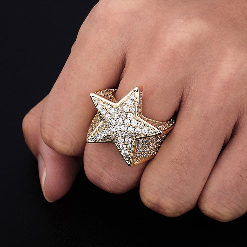 Hip Hop Rock Five Star Rings Men Luxury Women  Zircon Pentagram Rings Women Wedding Party