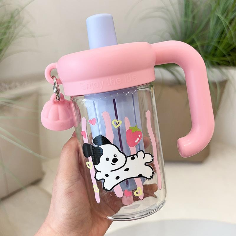 High Borosilicate Glass High Temperature Resistant Portable Straw Cup Tea and Water Separation  Large Capacity Student Water Cup