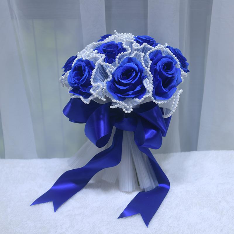 

1 шт. Свадебный букет Реалистичные шелковые цветы Подарок на Маридж Букет невесты Подружка невесты Готовые к церемонии Искусственные цветы для держания синий