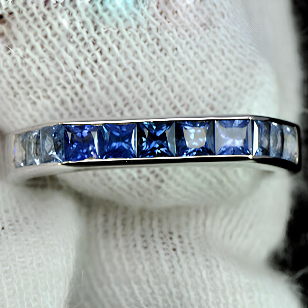 18k white gold ring, Heated Blue sapphire ring, size US6, Diameter 16.5 mm, women ring, engagement wedding ring