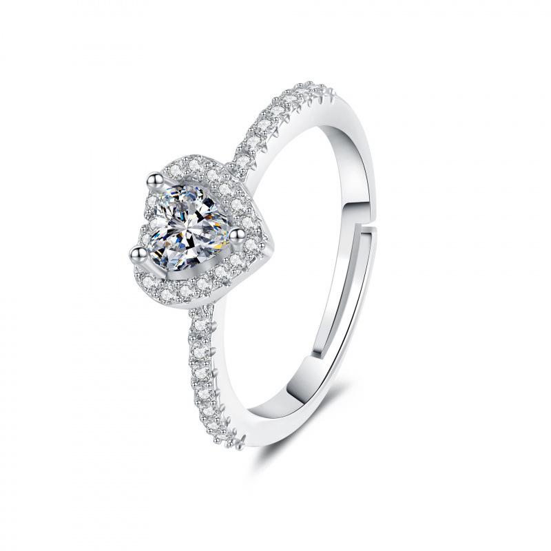 Colorful Heart Zircon Full Diamond Open Ring - European Fashion Classic