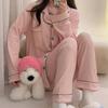 2024 Women's Long-Sleeve V-Neck Ribbed Cotton Pajama Set - Sweet Princess Style, Solid Color, Large Size, Ideal for Spring and Autumn.