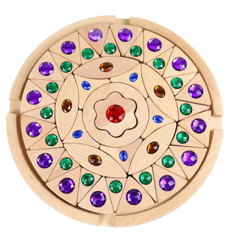 Hölzerne Mandala Diamant Bausteine Kreatives Bauen Farbkognition Kinder Frühes Lernen Lernspielzeug