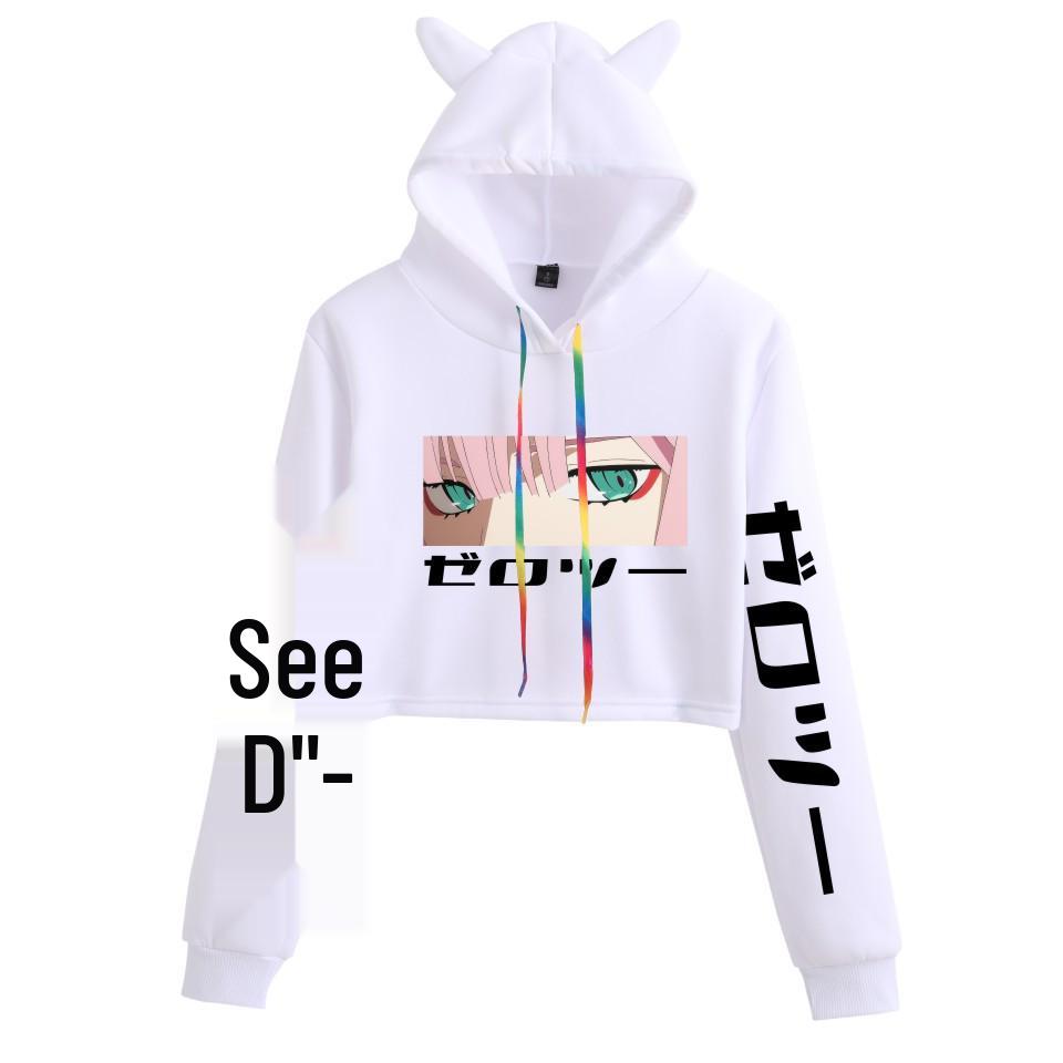 Japanese Anime Zero Two "Darling in the Franxx" Cat Ear Cropped Hoodie