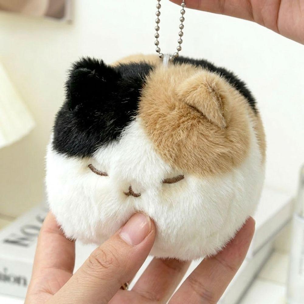 Cute Soft Fluffy Cat Plush Keychain Plush Kawaii Cartoon Design Fluffy Cat Bag Charm Bead Chain Bag Pendant Birthday Gift