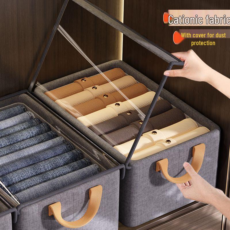 Foldable Steel Frame Fabric Storage Box with Lid for Clothes