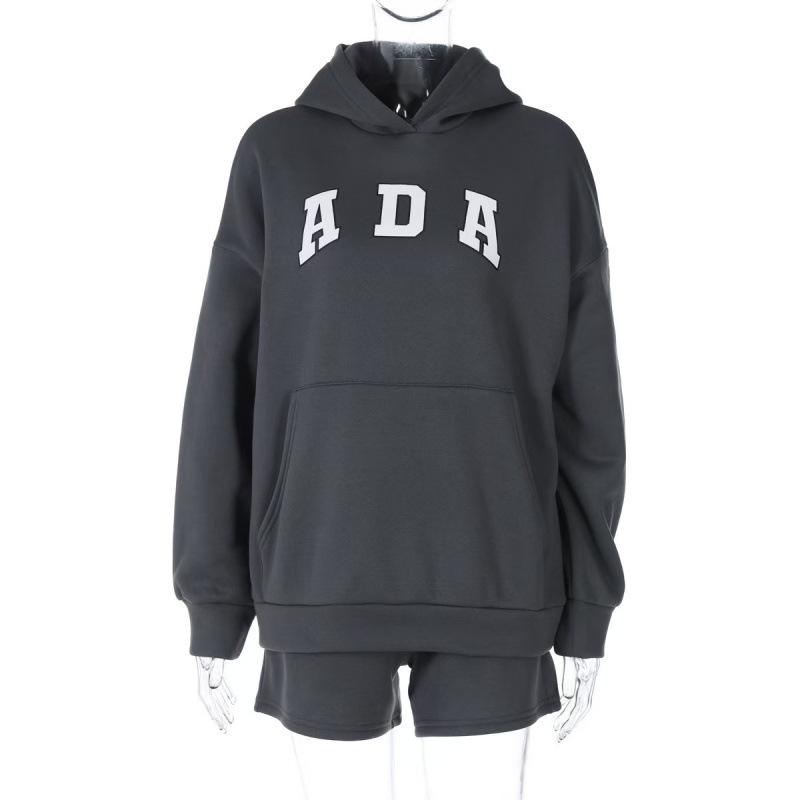 European & American Casual Loose Letter Hooded Sweatshirt - Women's Plus Velvet Warm Clothing