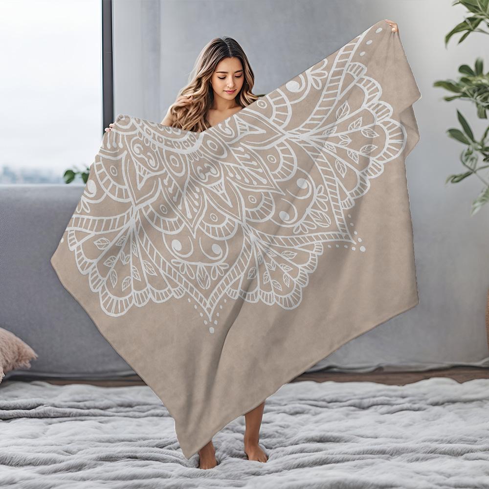 Soft Fleece Blanket with Mandala Pattern Cozy Throw Blanket for Sofa Bed Living Room Bedroom Decorative Throw Blanket