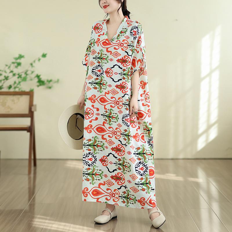 DIMANAF New 2026 Women Plus Size Summer Casual Long Dress Cotton Loose Oversize Maxi Floral Print Beach Sundress