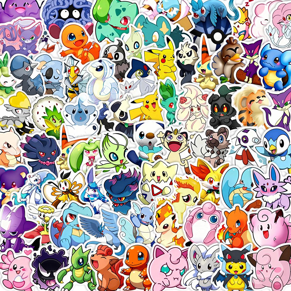 100/200pcs Anime Stickers Pikachu Kawaii Sticker Laptop Suitcase Skateboard Guitar Phone Cartoon Kid Gift Toys