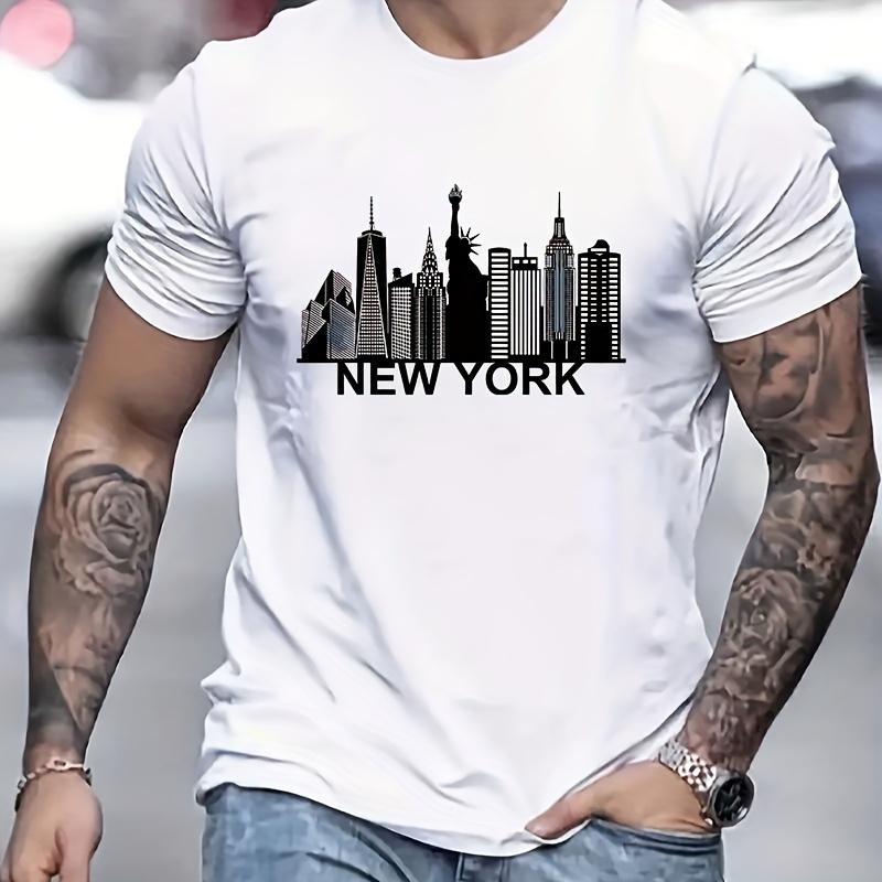 Summer Hot Selling New York City Skyline Print Suitable for Mens Round Neck Short Sleeved Tshirt M