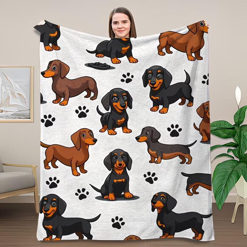 Dachshund Dog Pattern Blanket-Lovely and Playful-for Pet-Lovers'Home Bedroom Living Room-Soft Lovers A Sweet Gift Dog Owners