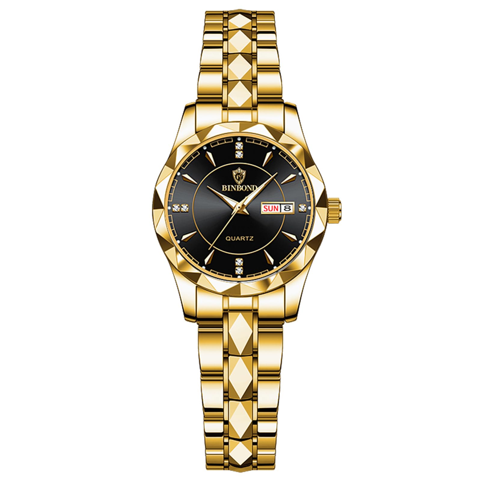 

Часы золотые аналоговые простые с календарем дней недели 3ATM водонепроницаемые повседневные деловые женские часы с ремешком из нержавеющей стали на день рождественский подарок для женщин -