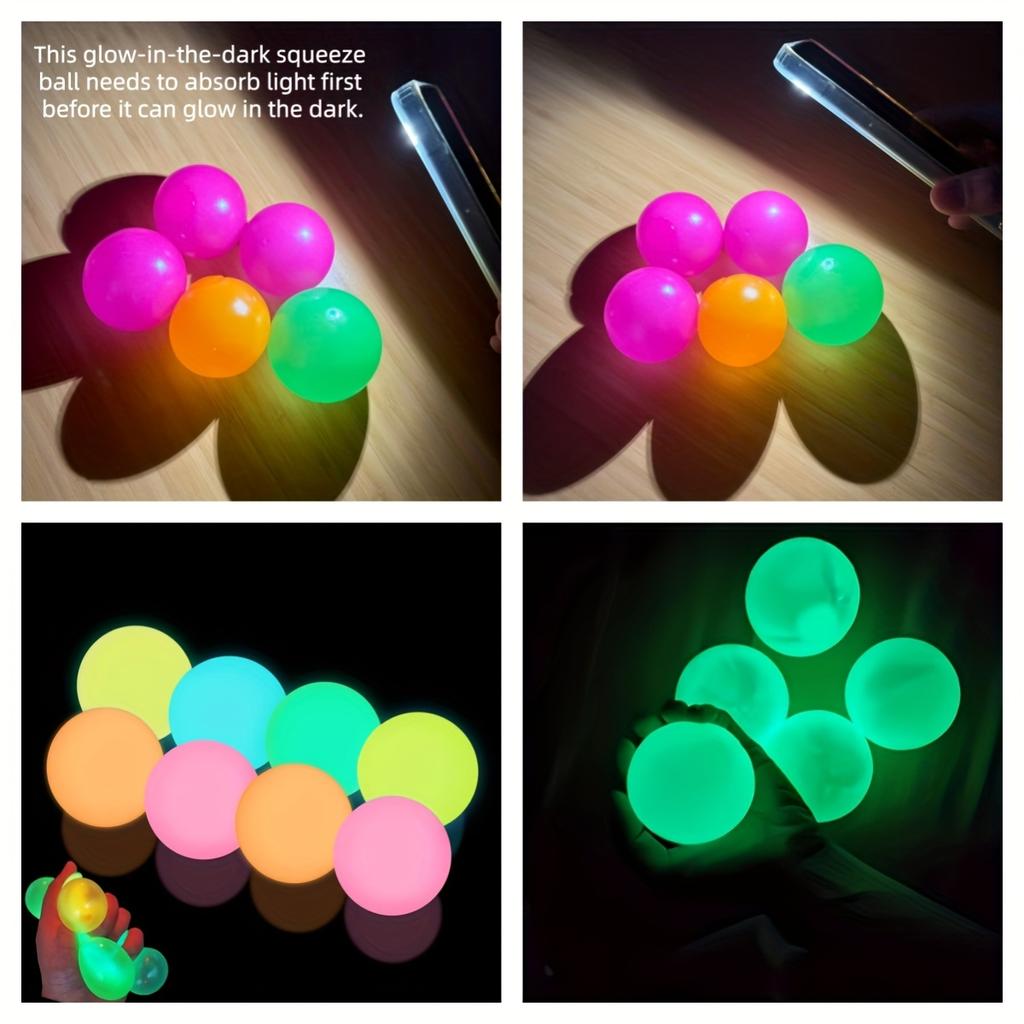 12Pcs Glowing Sticky Balls Squishy Stress Ball Stress Relieving Glow In The Dark Toys