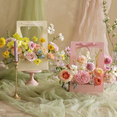 5Pcs Holiday Gift Elegant Design Double Sided Convenient Kraft Paper Portable Wrapping Box Water Proof Flower Basket