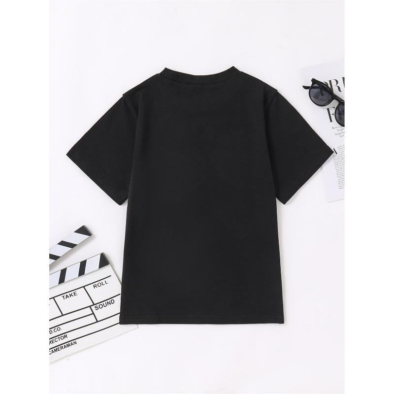 European sizes Kids' Cartoon Print Cotton T-Shirt - Crew Neck, Short Sleeve, Stretchy & Breathable for Sports and Play
