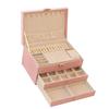 Jewelry Box Large Capacity 3 Layers Multifunctional Ring Necklace Earring Storage Box with Lock for Home Pink