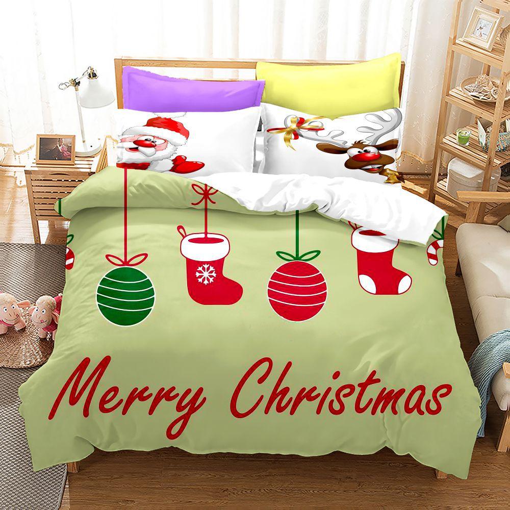 3D Happy New Year Bedding Set Christmas Duvet Cover 2/3 Pieces DE200 * 220 Christmas Atmosphere Decoration Luxury Home Textile Holiday Gift