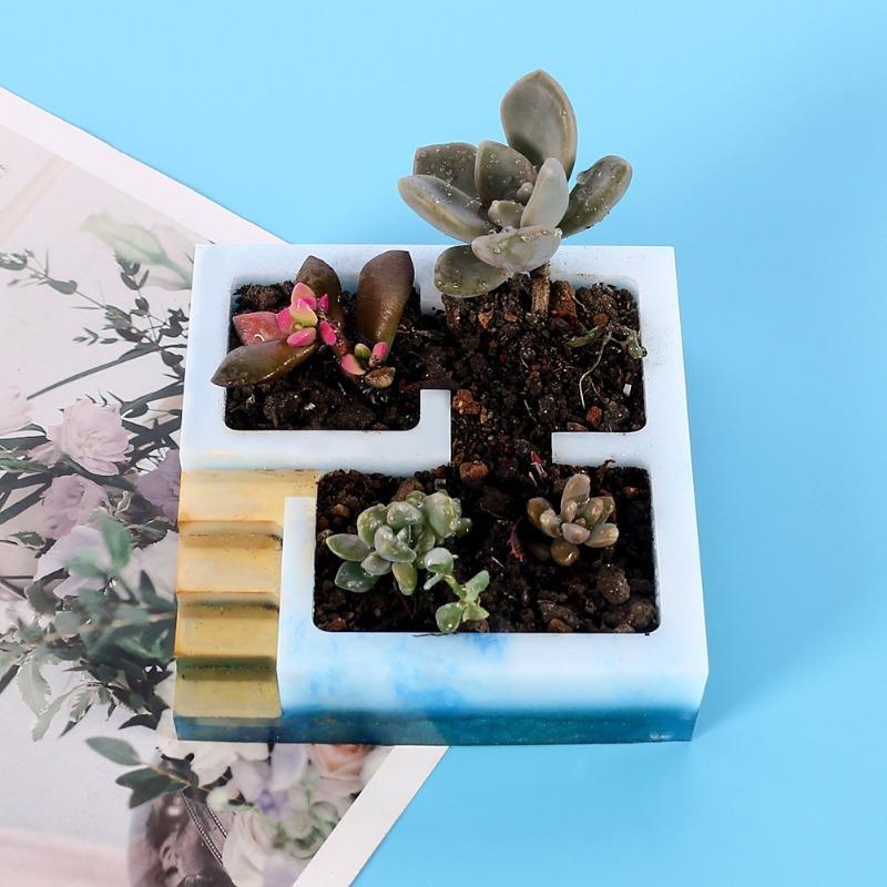 Stair Building Plants Pot Molds Office Desk Storage Box Silicone Molds For Concrete Candle Cup Mold Tools